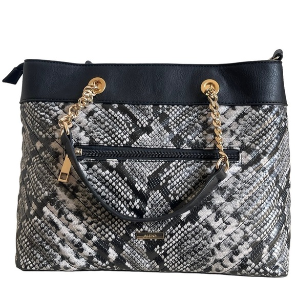 Aldo Snake Print Vegan Leather Satchel Tote Chain Handles Crossbody Strap Animal - Picture 6 of 12